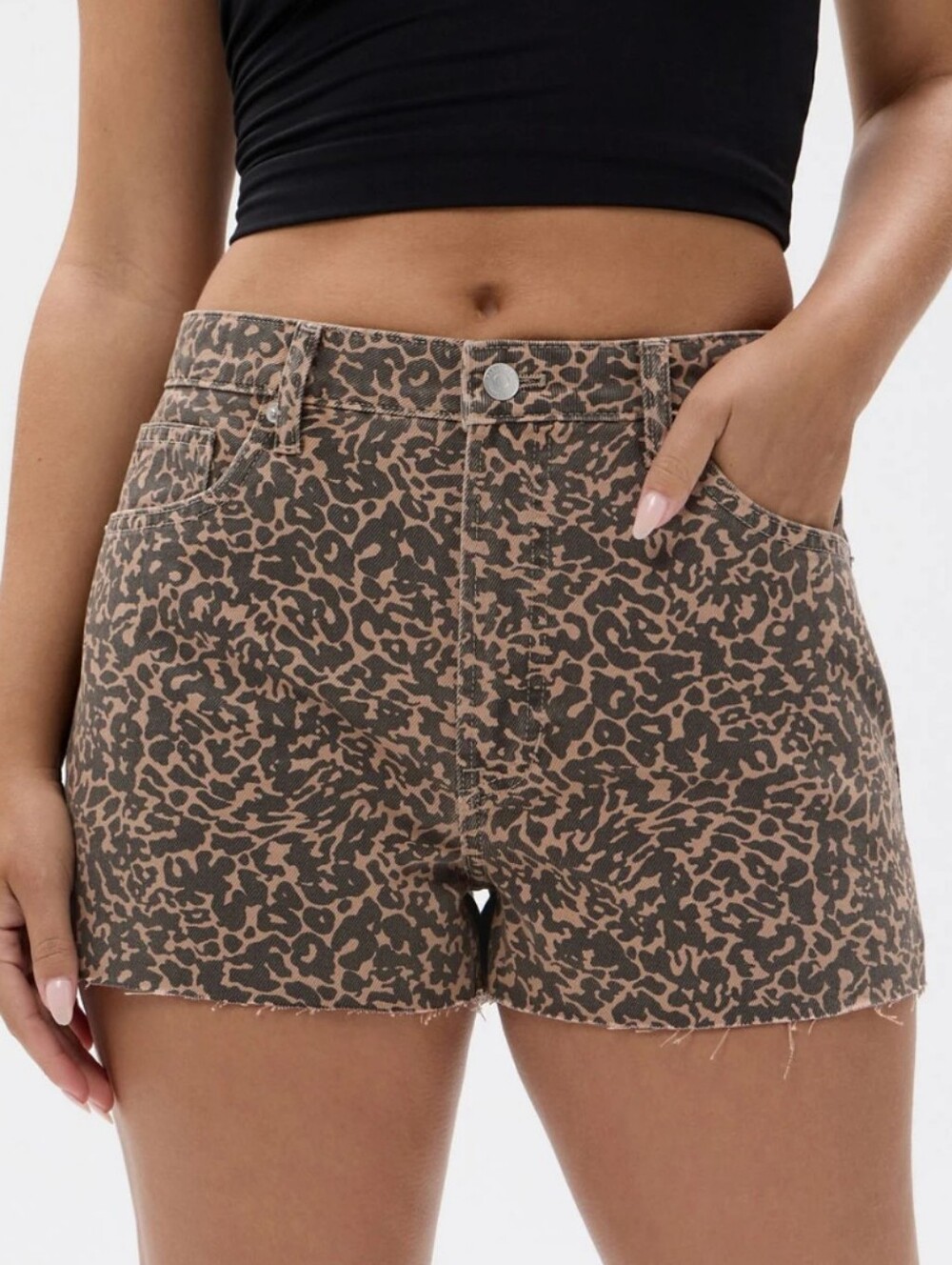 New with Tags Fabletics Brown Leopard-Print High-Rise Jean Shorts